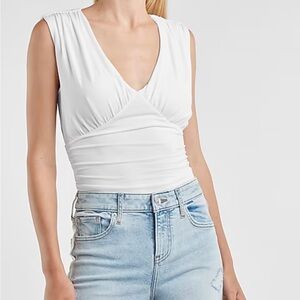 Express deep V ruched bodysuit NWT